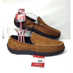 New LEVI'S Mens House Slippers Sz 11/12 Brown Slip On Memory Foam Lined Sherpa